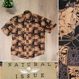 Natural Issue Vintage Black & Tan Hawaiian Short Sleeve Button-down Shirt, Men M